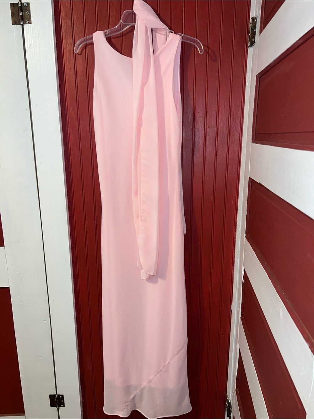 Younique Blush Pink Sleeveless Maxi Dress with Neck Tie Scarf Size 9/10